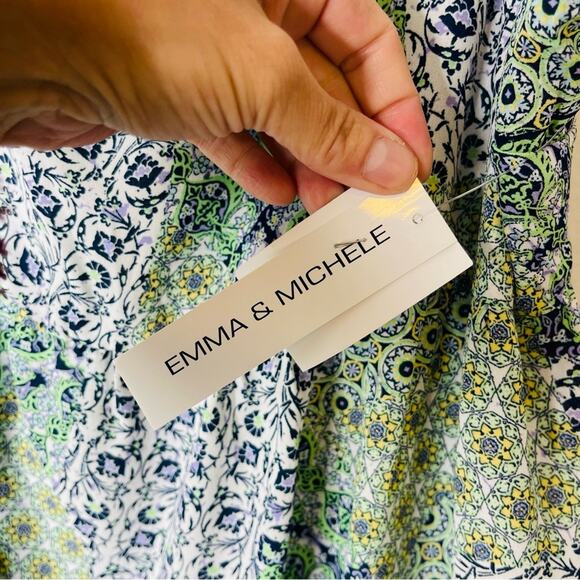 NEW Emma & Michele green blue white floral cottagecore boho midi dress XL - Picture 7 of 9